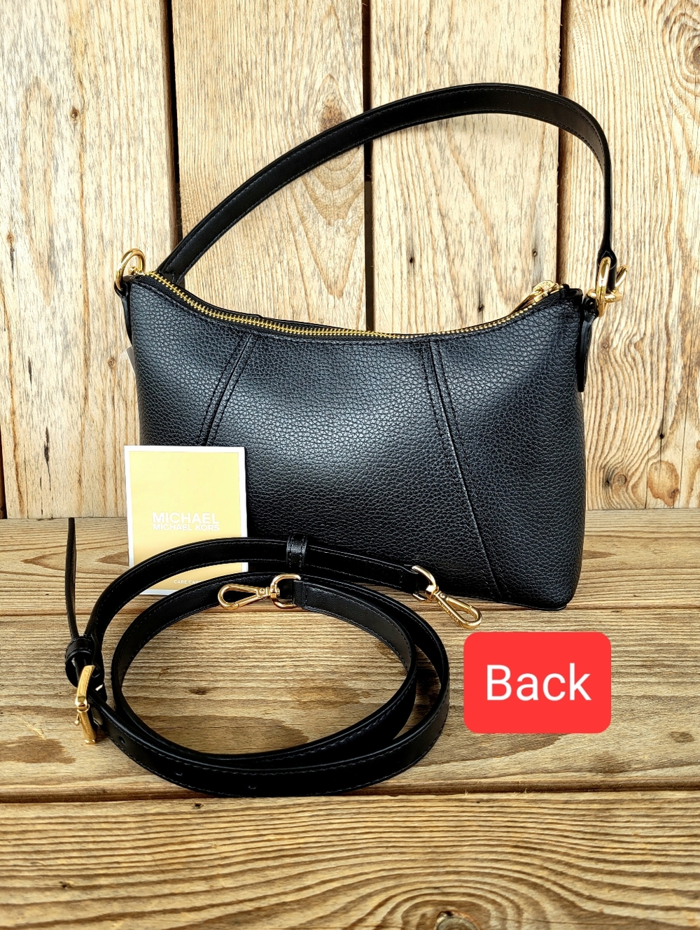 Michael Kors Sienna Black Pebbled Leather Convertable Pouch Crossbody Handbag - Picture 8 of 12